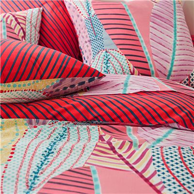 Linge de lit polycoton feuilles graphiques