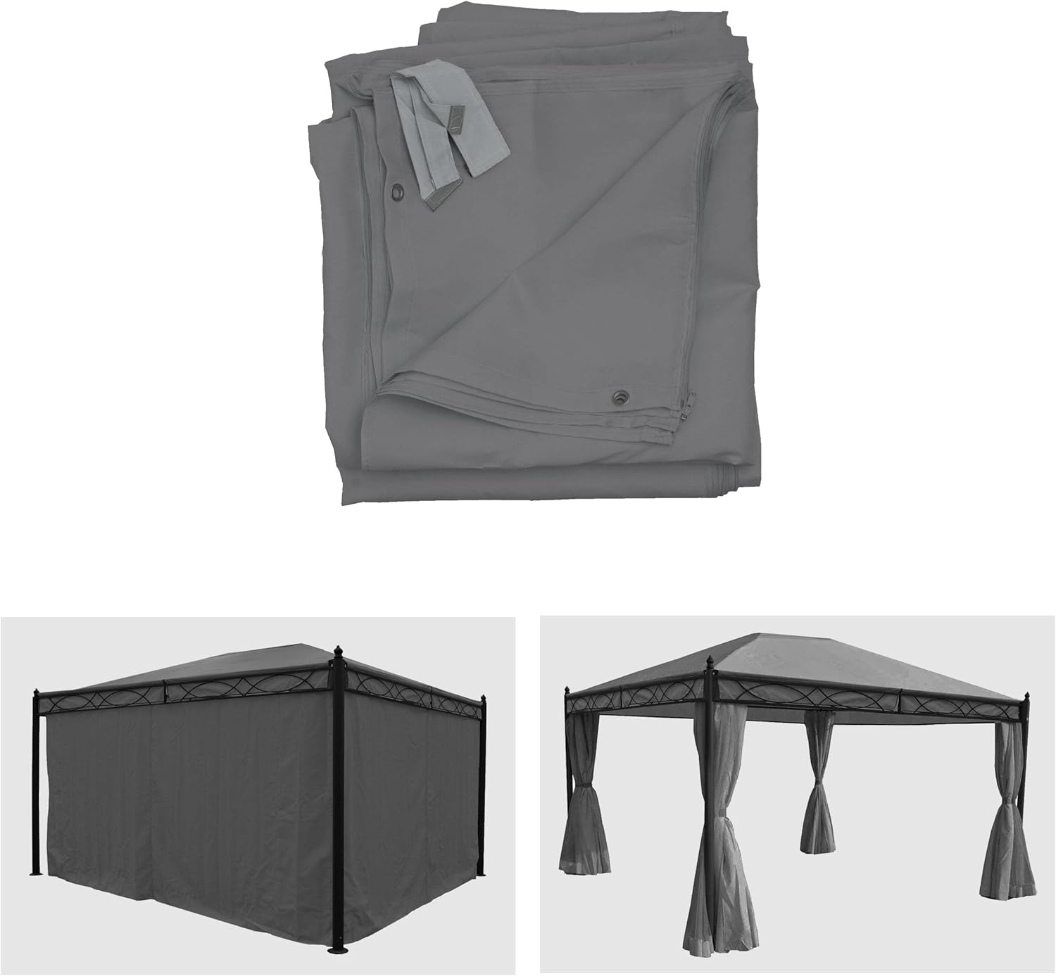 4er-Set Seitenwand für Pergola Cadiz, Ersatzseitenwand Pavillon 4x3m, Polyester - grau