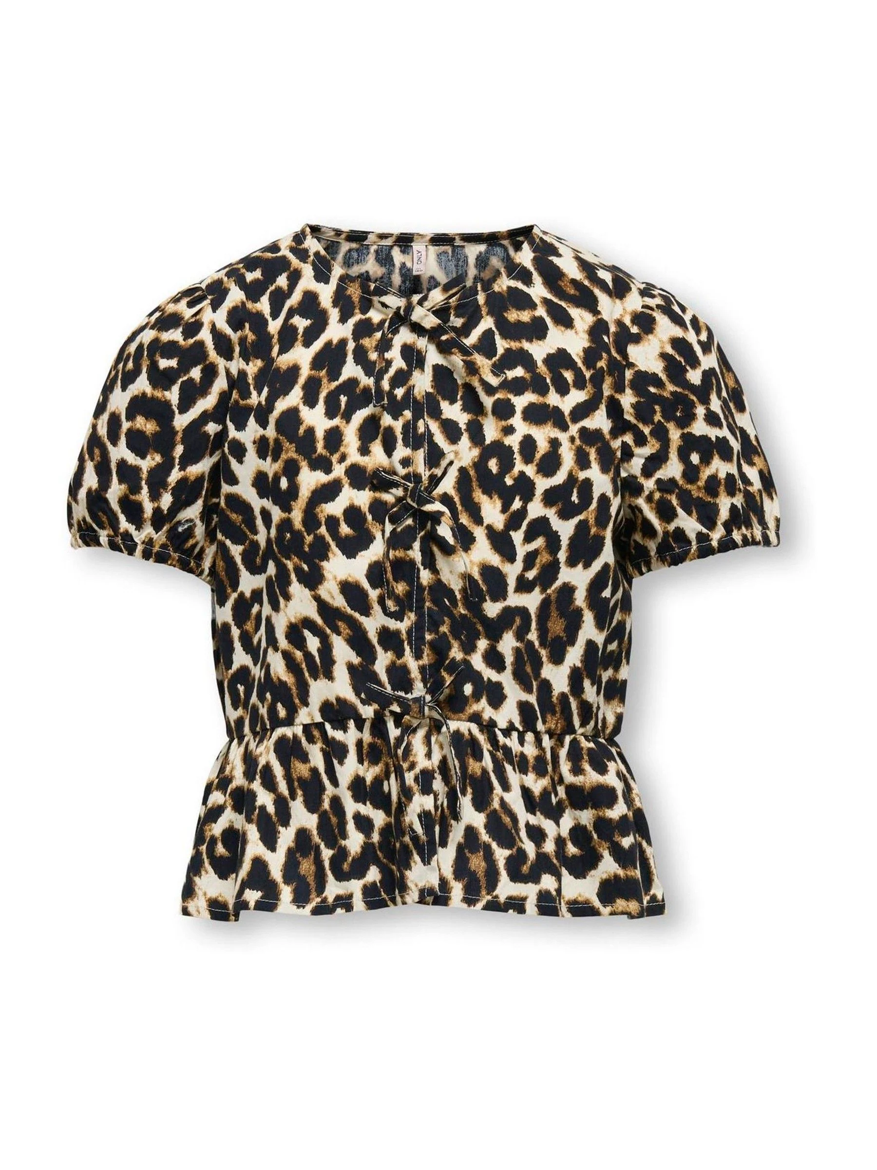 ONLY KIDS Leopard Print Puff Sleeve Bow Black Blouse