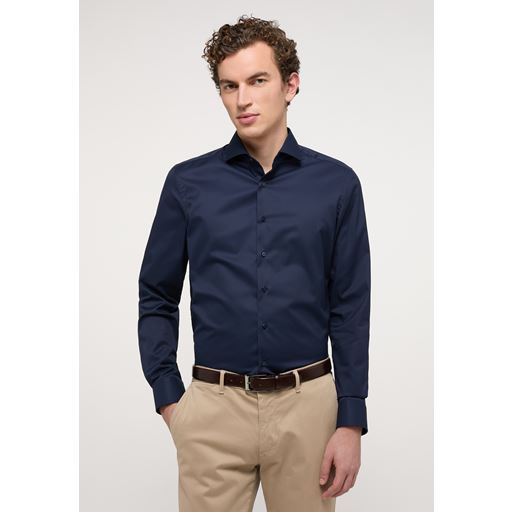Eterna Langærmet Slim Fit Skjorte, Mørkeblå, 44