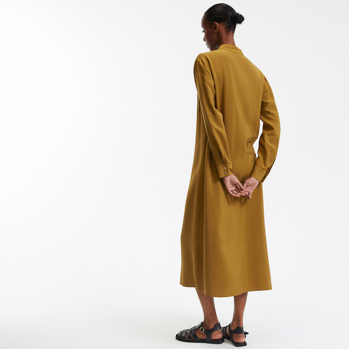 COLEÇÃO LA REDOUTE<br>Vestido longo reto com cinto e gola mandarim
