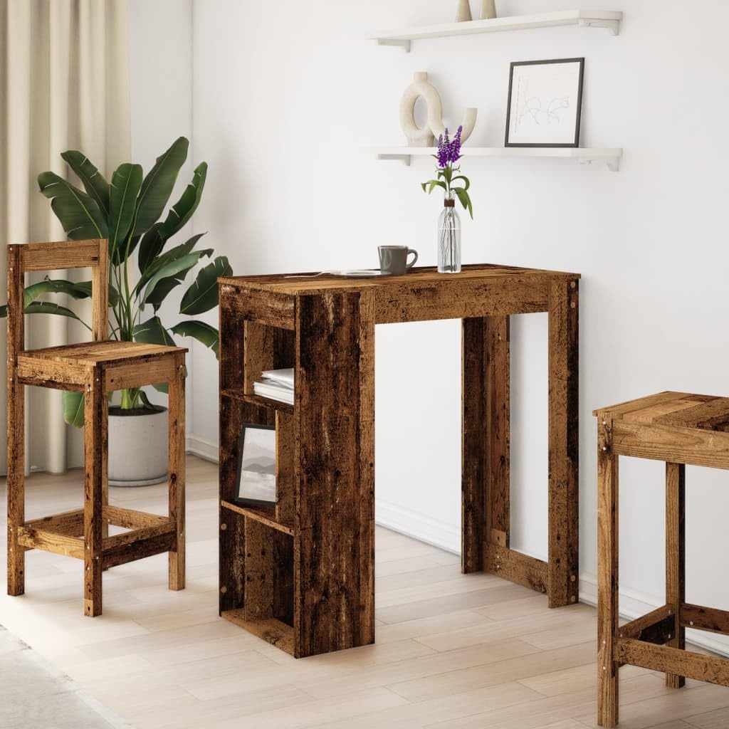 Bartisch mit Regal Altholz-Optik 102x50x103,5 cm Holzwerkstoff Bartisch, Bistrotisch Bartheke für Hausbar, Wohnzimmer und Esszimme