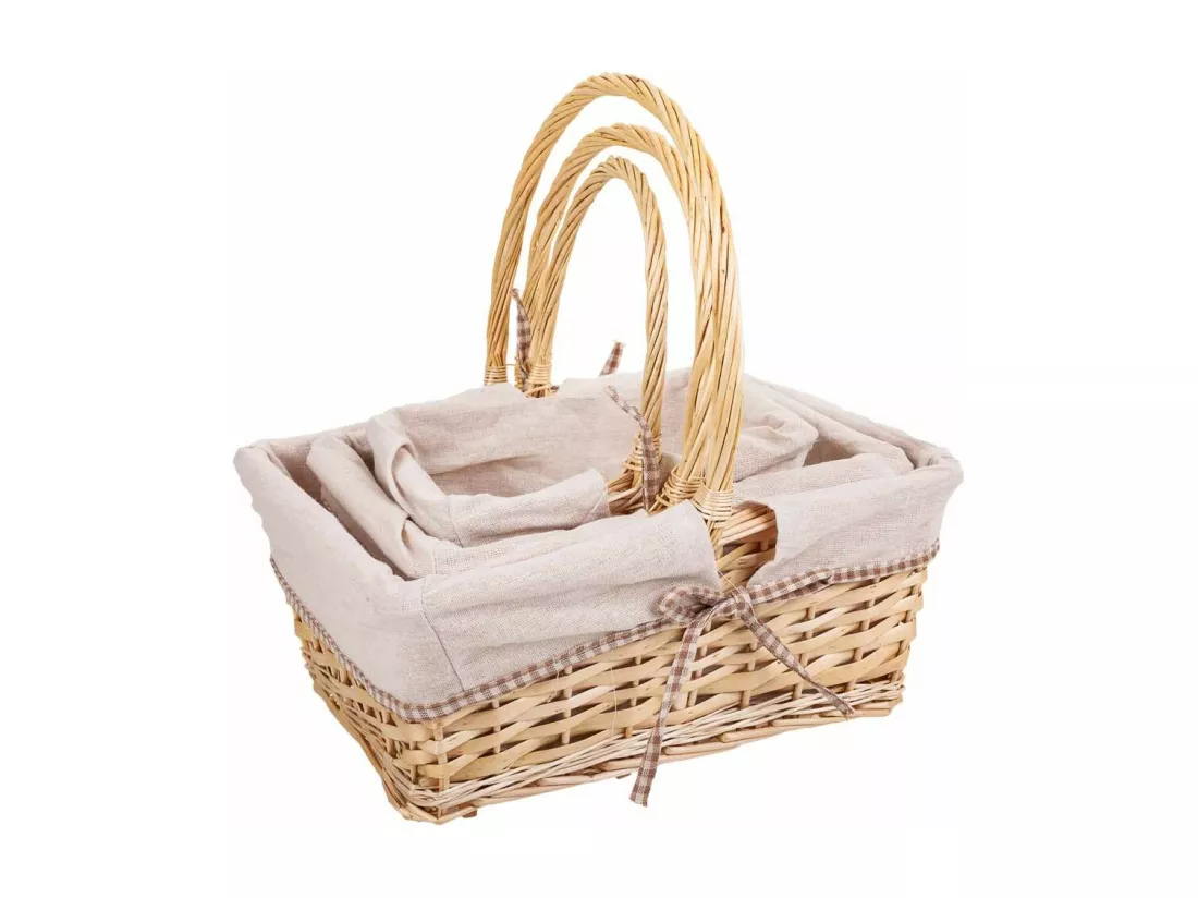 Set de 3 paniers en osier doublés blancs