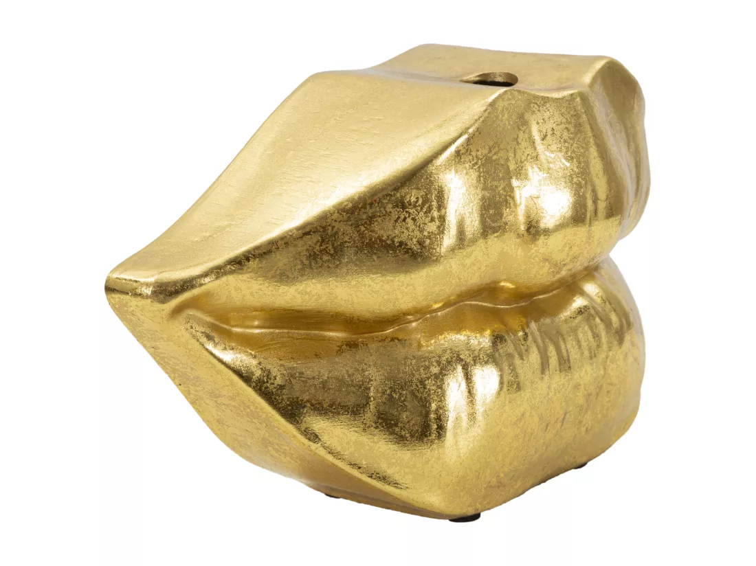 Vase en résine dorée en forme de lèvres 23x8x12 cm