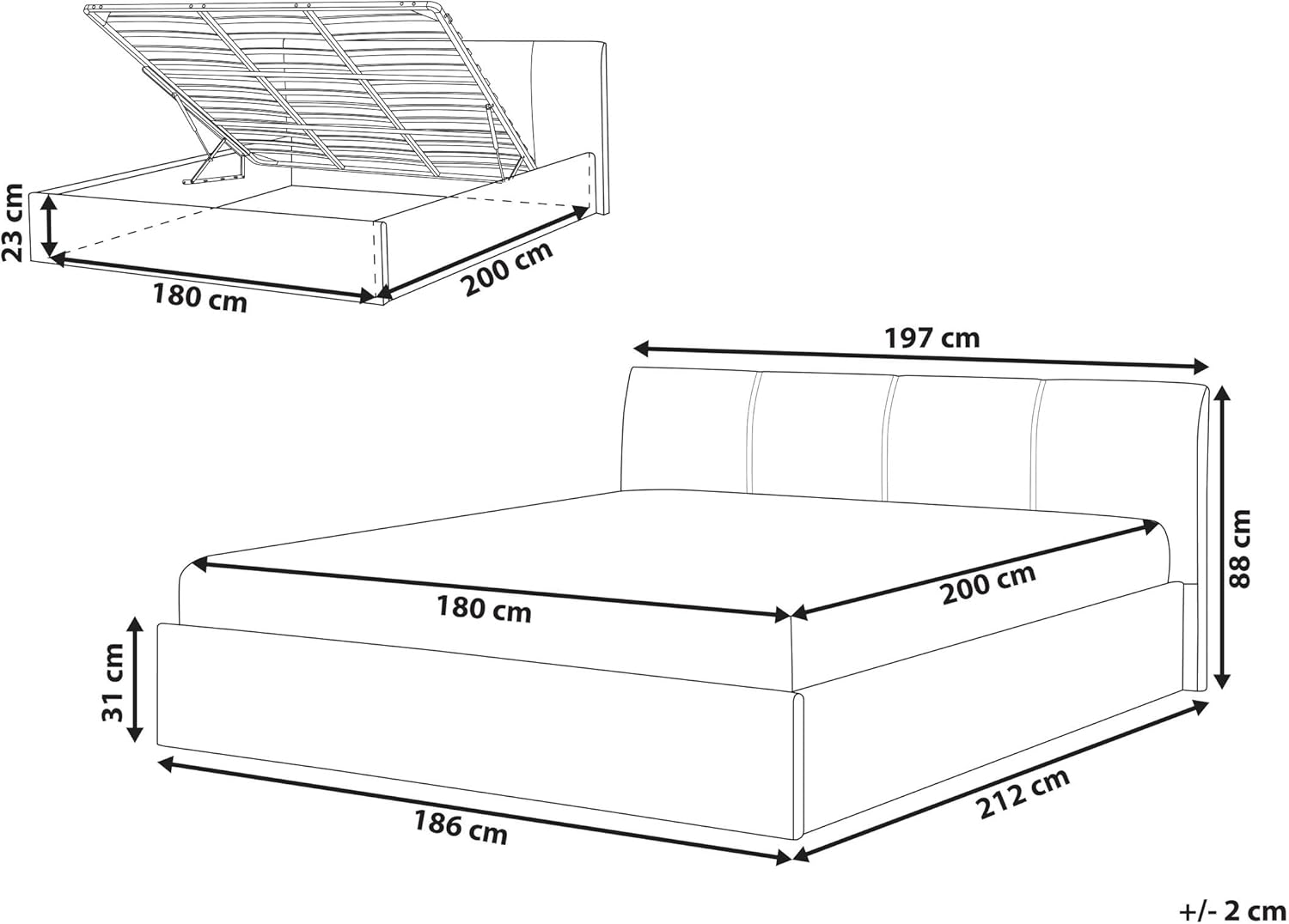 Beliani Polsterbett Leinenoptik beige mit Lattenrost 180x200 cm Bettkasten modern Orbey