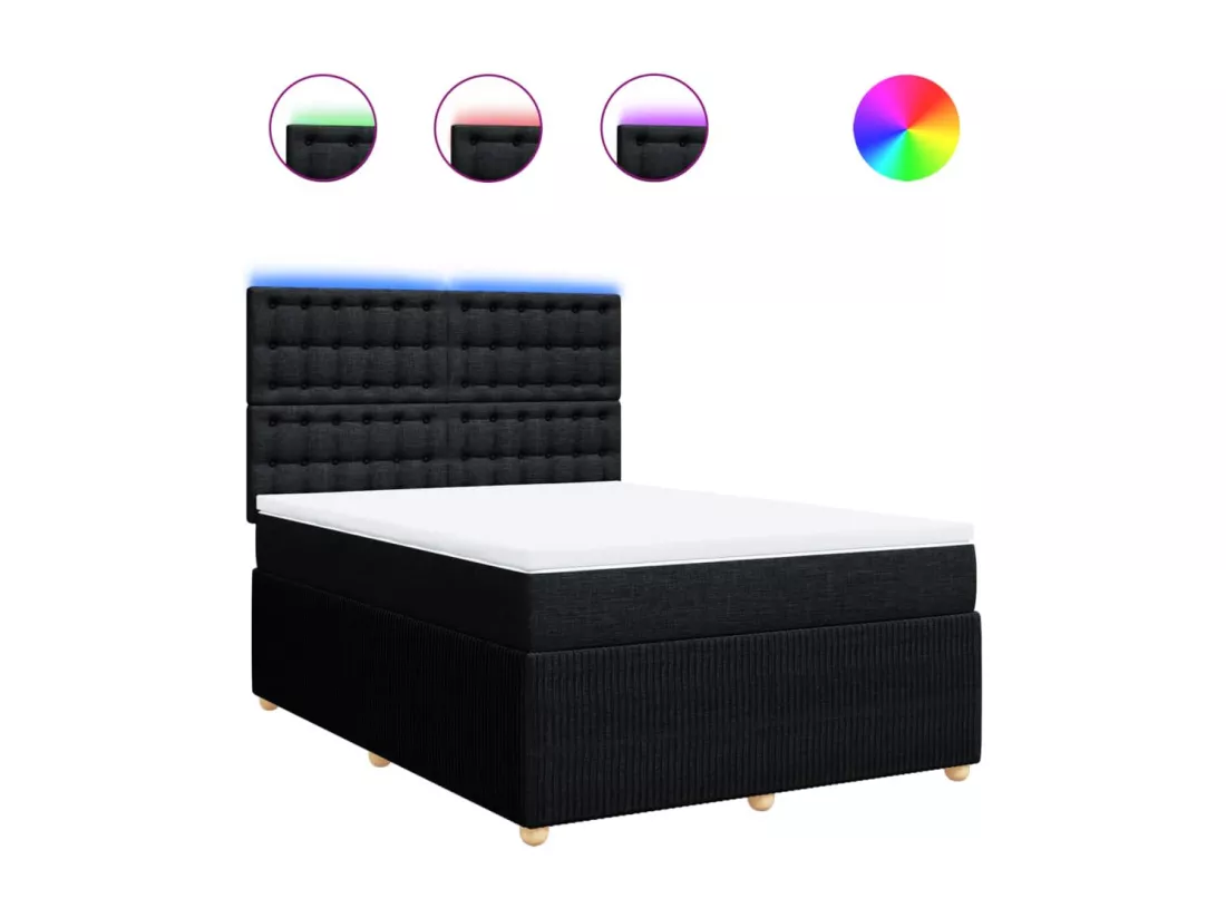 Sommier à lattes de lit avec matelas Noir 140x190 cm Tissu