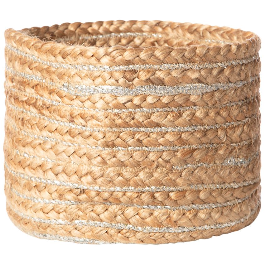 Panier en jute tressée avec bandes argentées - Beige