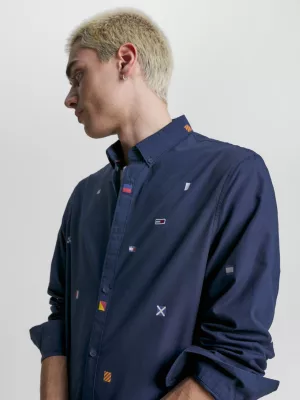 Camisa de corte clássico com bordado de arquivo