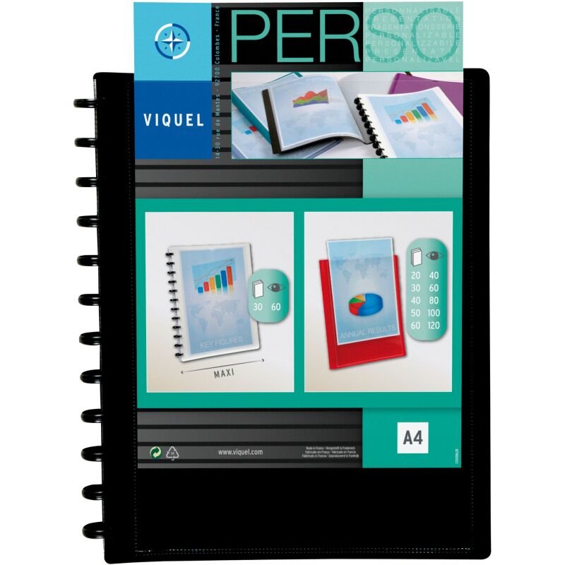 Protège-documents personnalisable Viquel Géode - Essentiel Recycle - polypropylène opaque A4 30 pochettes - 60 vues couleur