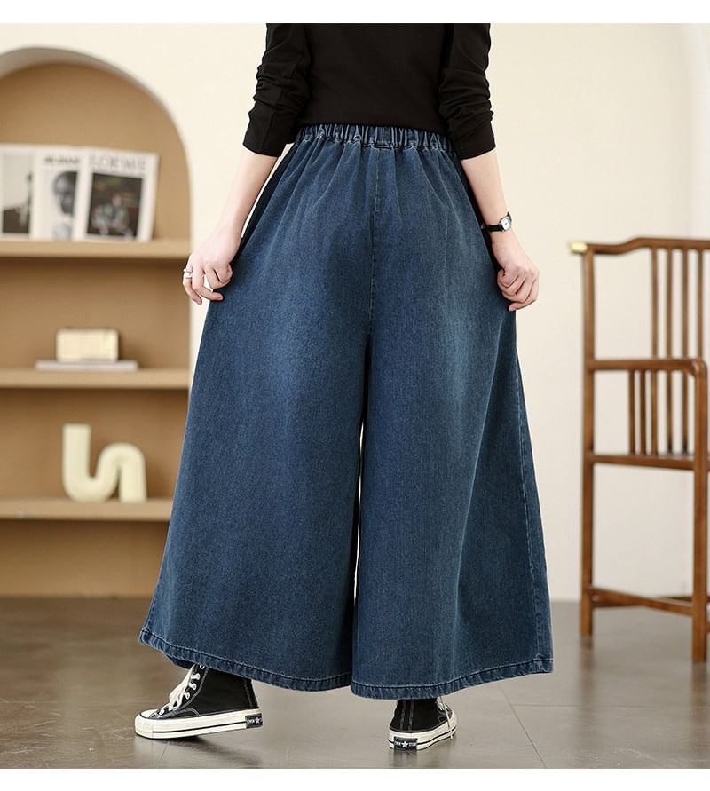 Lewwe - Gewassen denim culottes met trekkoordtaille