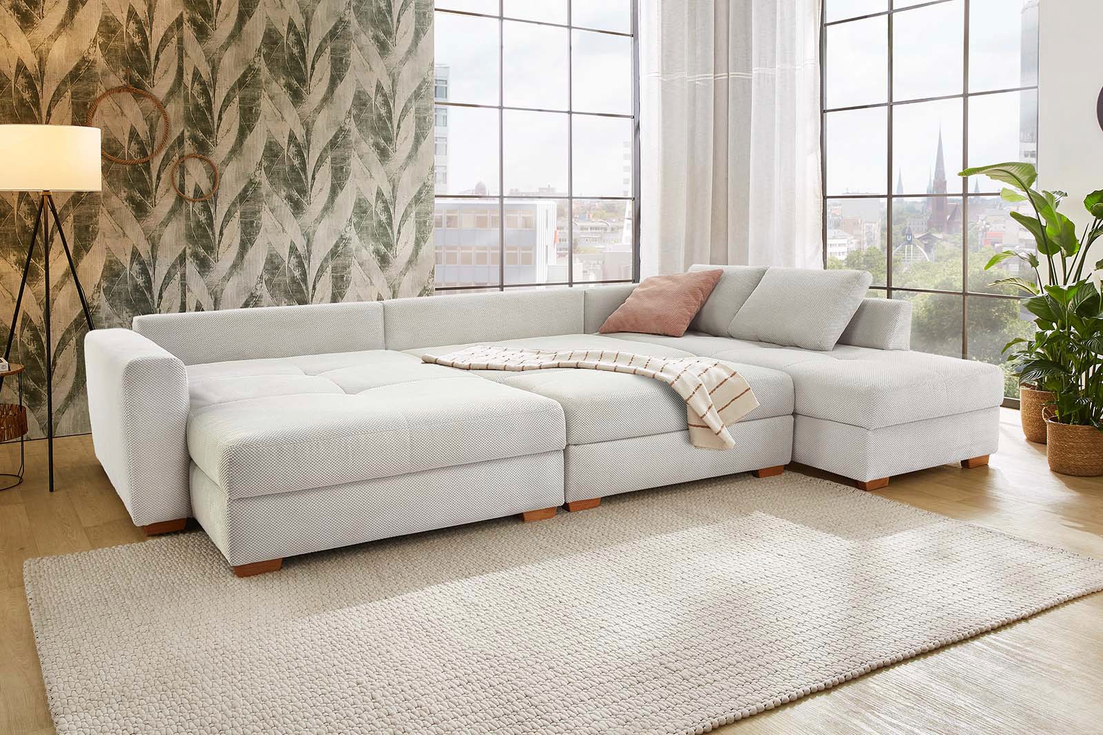 Polsterhocker EVEN 119x60 cm Waffelcord hellbeige