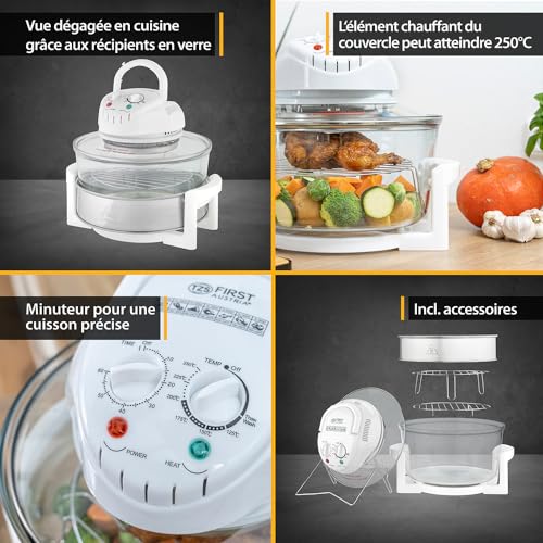 TZS First Austria Four halogène, 12 17L, Four à convection avec poignée 1400W, Minuteur 60, 240V, Blanc, Four combiné grill et thermostat 0 250°C : Cuisine et Maison