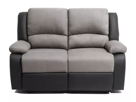 Canapé Relaxation 2 places Microfibre et Simili Léo - Gris et Noir - L143 x 93 x 96cm - Loungitude
