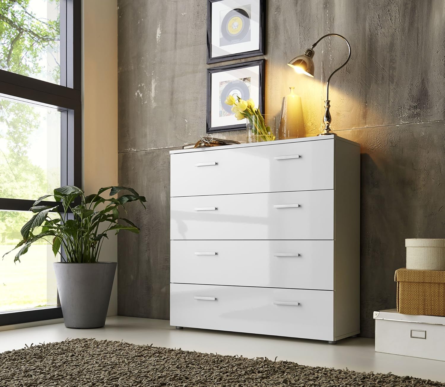 BMG Möbel Schubladen Kommode Sideboard Marbella 3 in Hochglanz Weiß - Made in Germany -