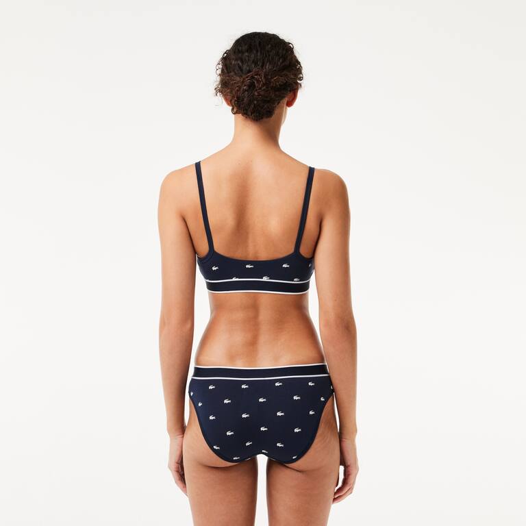 Culotte avec imprimé graphique en coton stretch Culottes & bas - Bleu - Lacoste - Femme