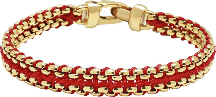Nialaya Men's Red Woven 8mm Box Chain Bracelet in Gold Red / gold
