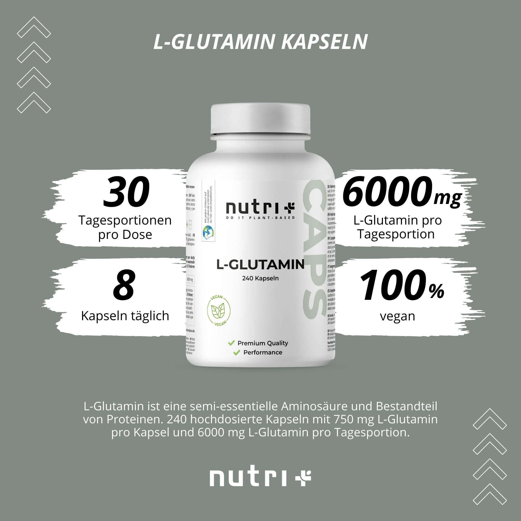 Nutri+ L-Glutamin 240 Kapseln Aminosäure