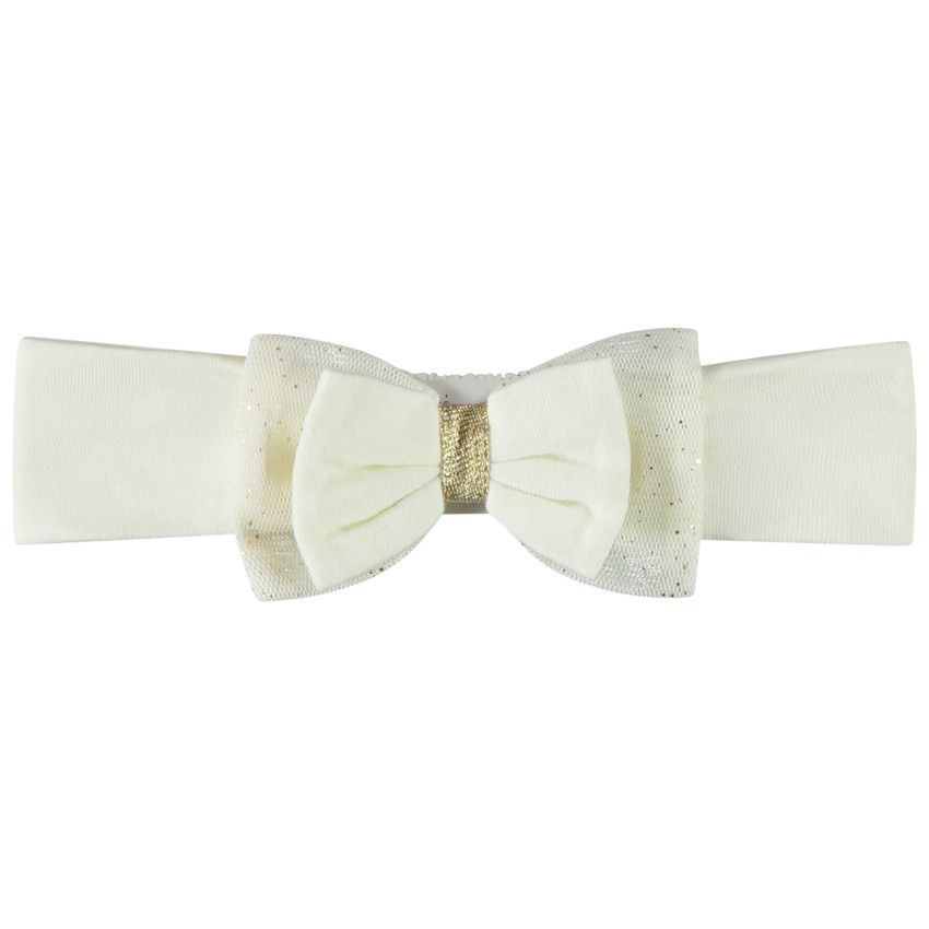 Bandeau à nœud en tulle pailleté pour bébé fille - Ecru