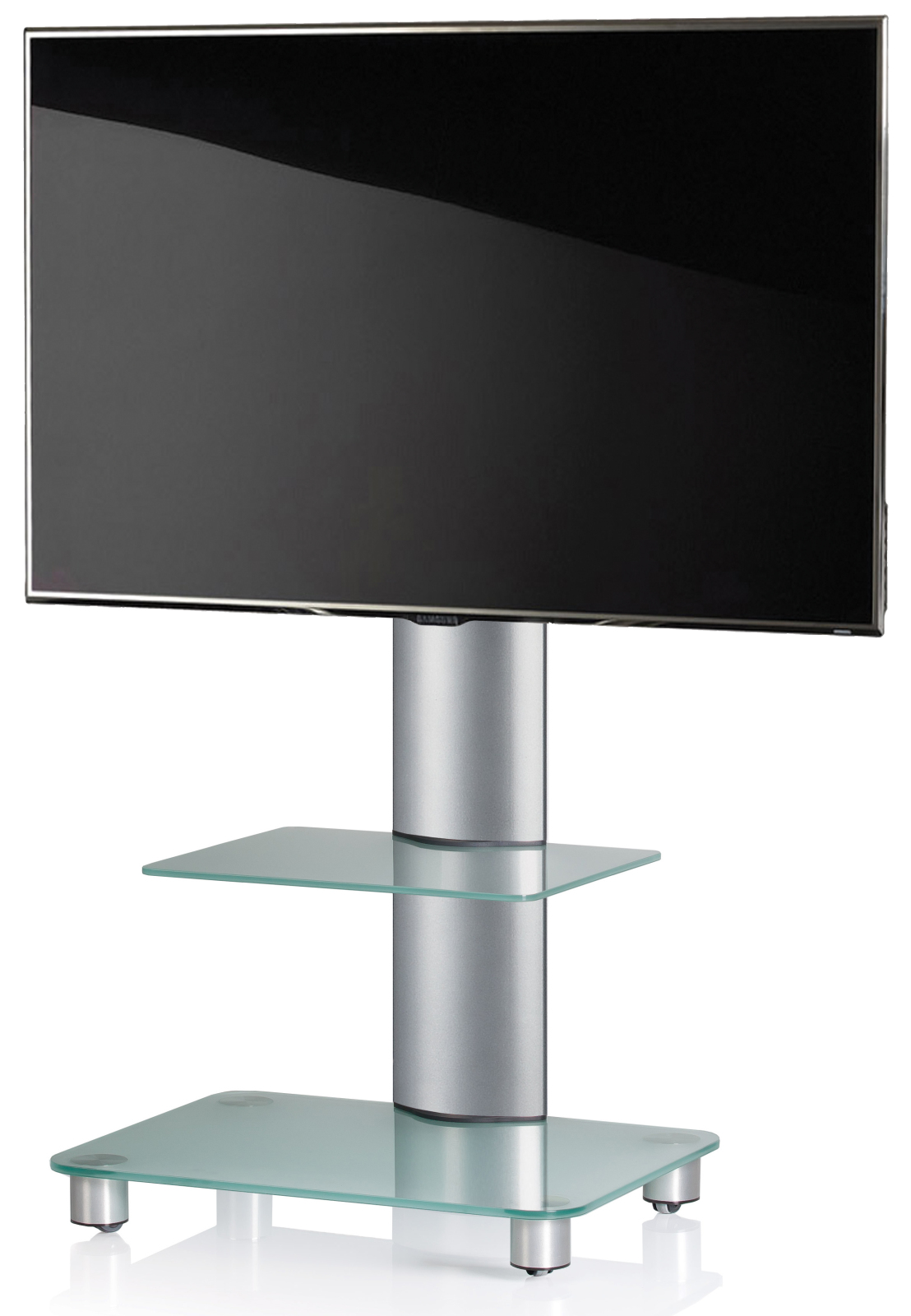 TV-Rack - silber - Mattglas - mit Zwischenboden - für 32-70 Zoll - 60 cm breit