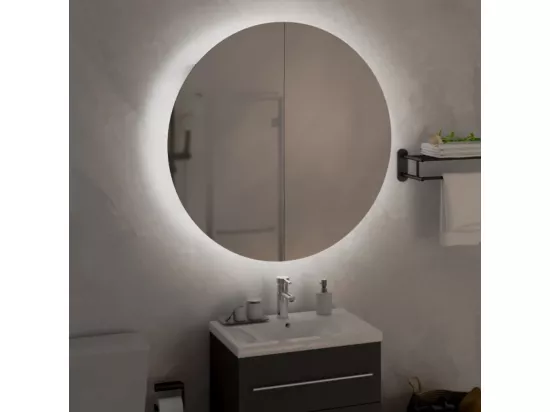 Armoire de salle de bain miroir rond et LED Noir 54x54x17,5 cm