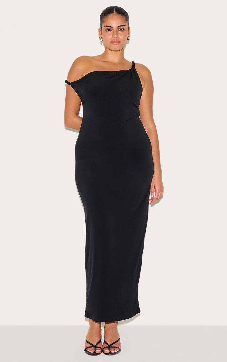 Noir Robe Maxi Grande Taille Épaules Dénudées Avec Détail Torsadé