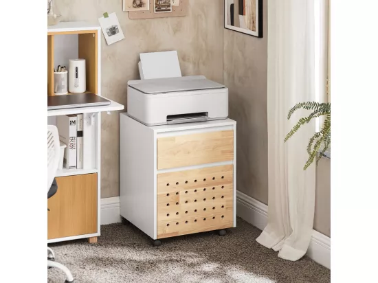 SoBuy ASK06-WN Caisson de Bureau à Roulettes, Organiseur Bureau, Meuble de Rangement Bureau, Caisson de Rangement Bureau avec Tiroirs – 45x45x59 cm, Blanc