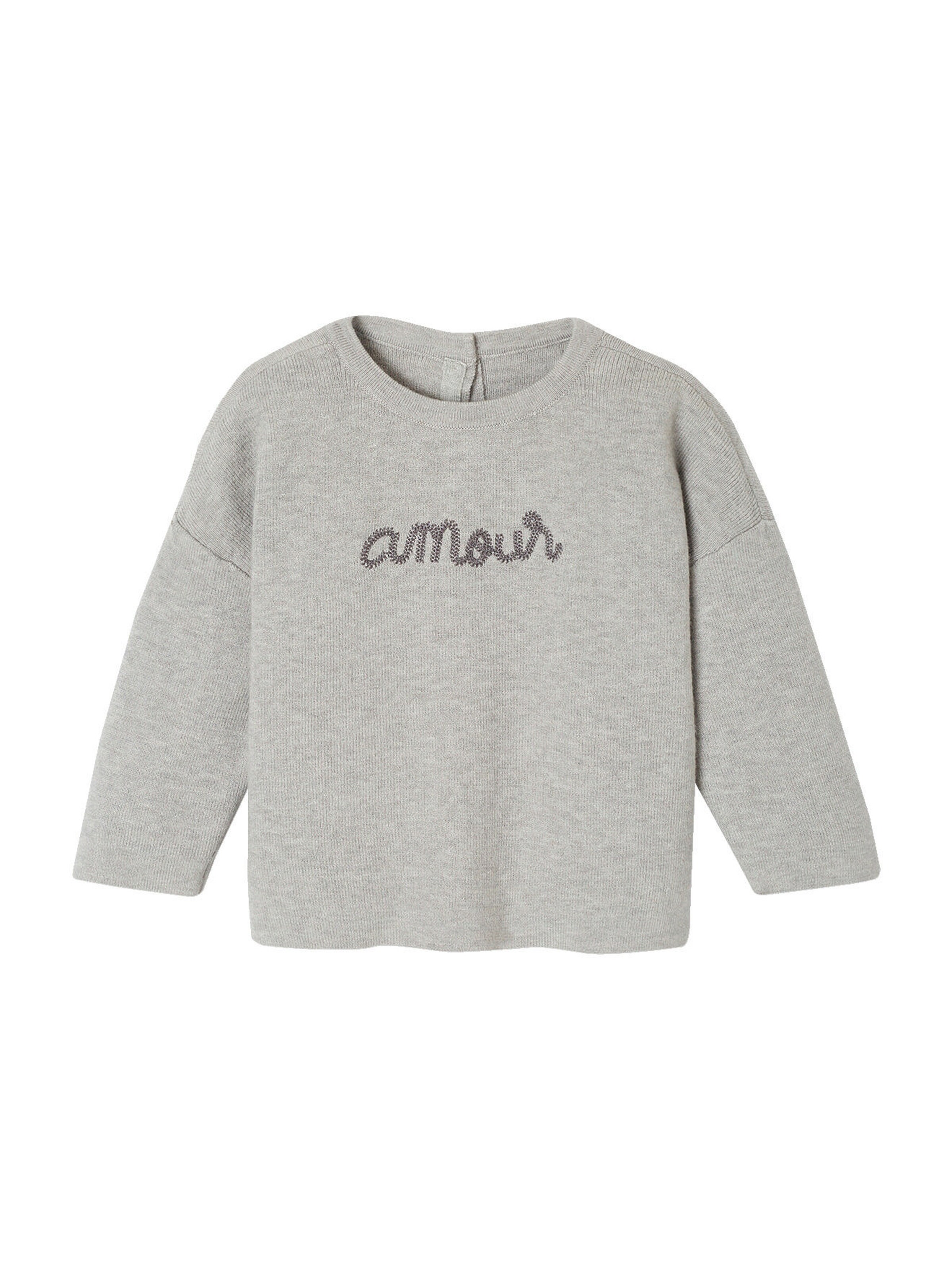 Vertbaudet Flauschiger Baby Pullover AMOUR grau meliert