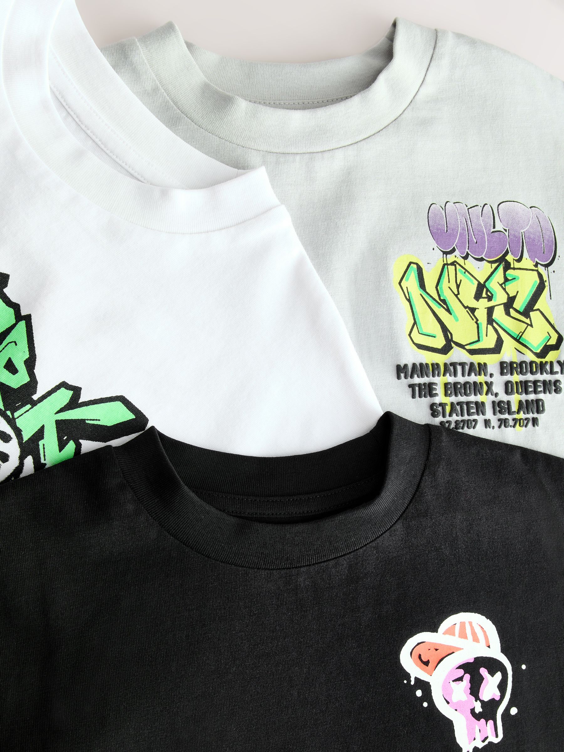 Zwart/wit/grijs - Verpakking van 3 relaxte T-shirts met grafische print en korte mouwen (3-16jr)