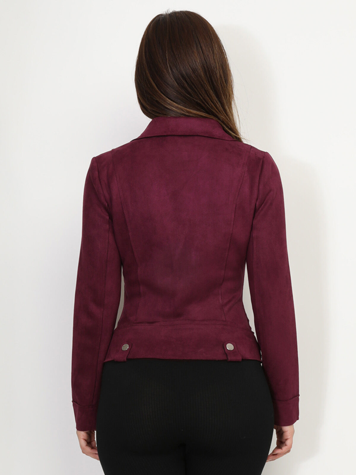 Blouson biker zippé en suédine- Violet