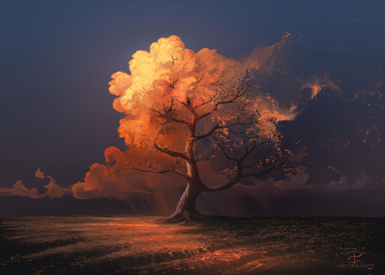 Leinwandbild SPÄTER HERBST - blau-braun - 70x50 cm