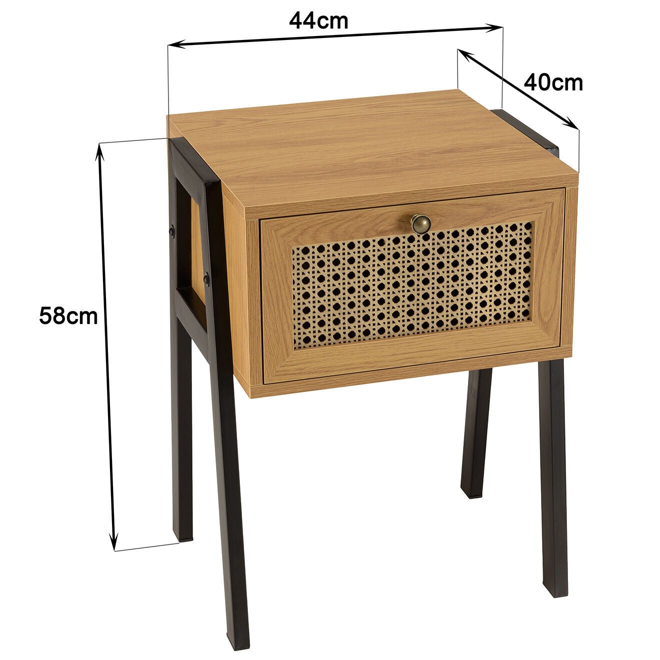 Macabane Chevet 1 tiroir rotin pieds inclinés marron - 44x40x57.5 cm