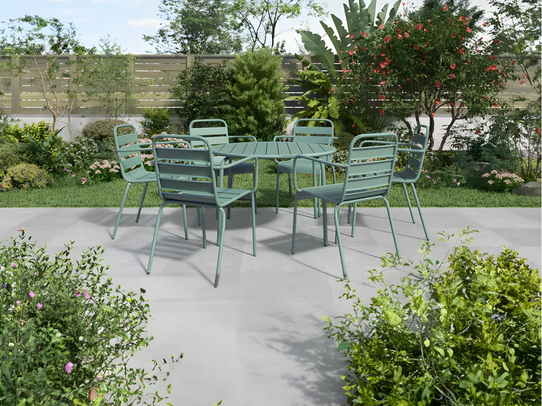 Table ronde de jardin D.130 cm en métal - Vert amande - MIRMANDE de MYLIA