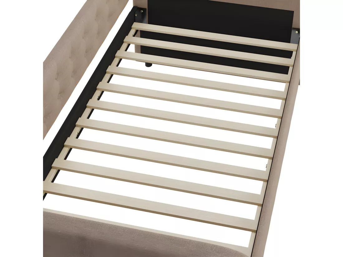 Lit gigogne 90x190/200cm en tissu de lin - avec sommier à lattes - Beige