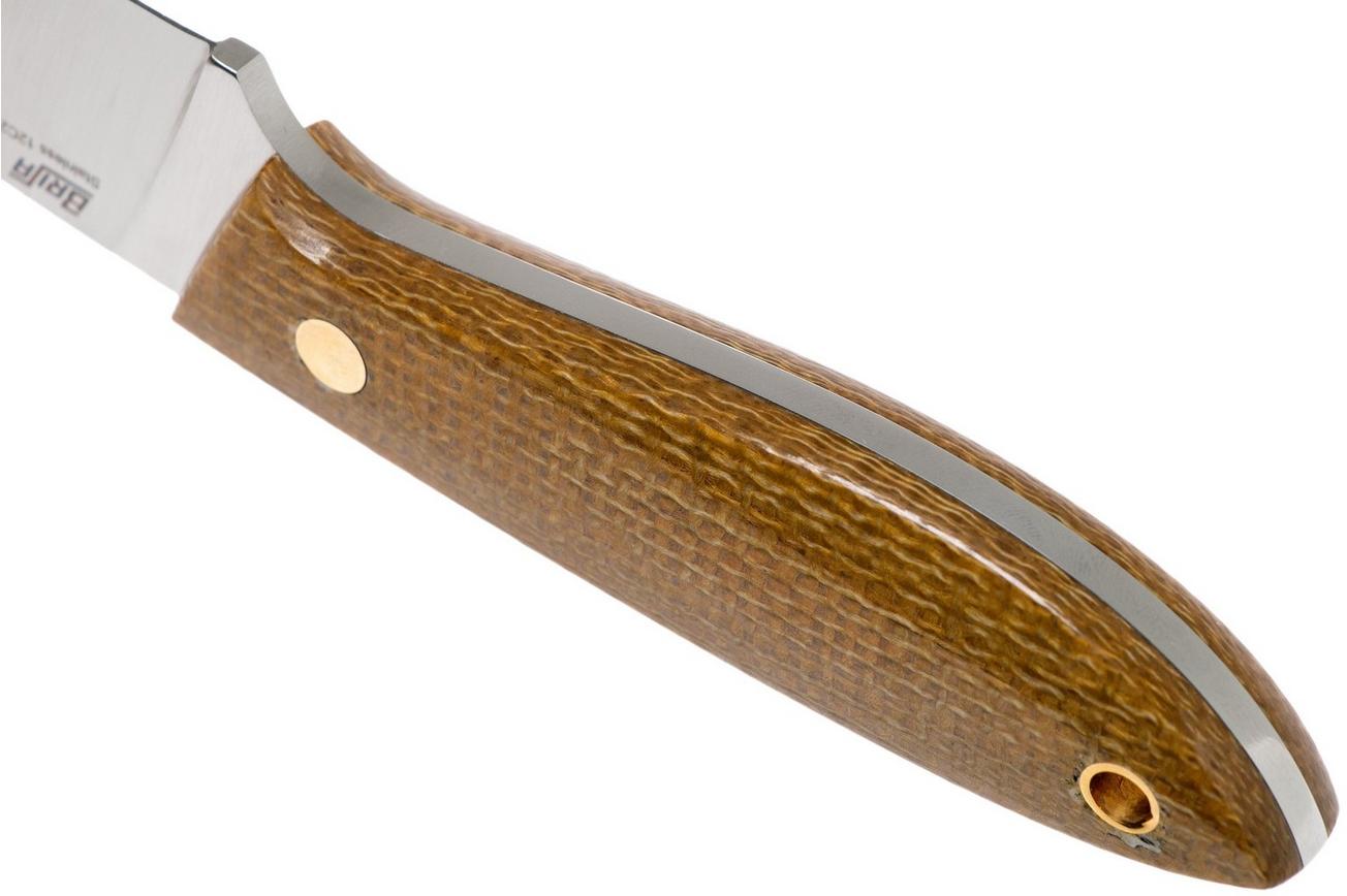 Brisa Bobtail 80 mustard micarta handle, 12C27, Multicarry sheath 9951