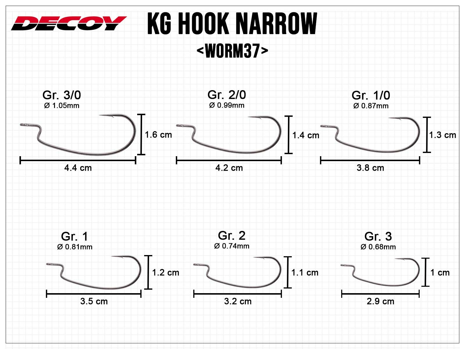 Kg Hook Narrow Worm37 - Gr. 1(DECOY)