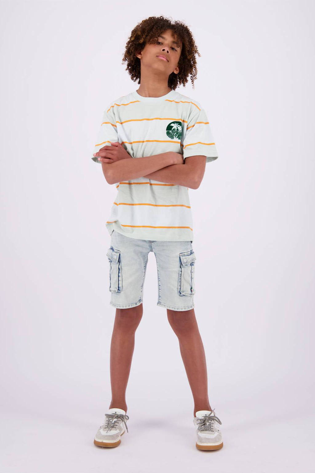 Vingino gestreept T-shirt Hipe lichtblauw/groen/oranje