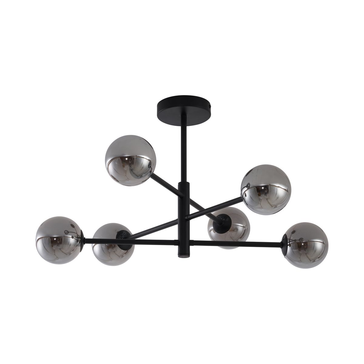 Moderne plafondlamp zwart met smoke glas 6-lichts - Ryan