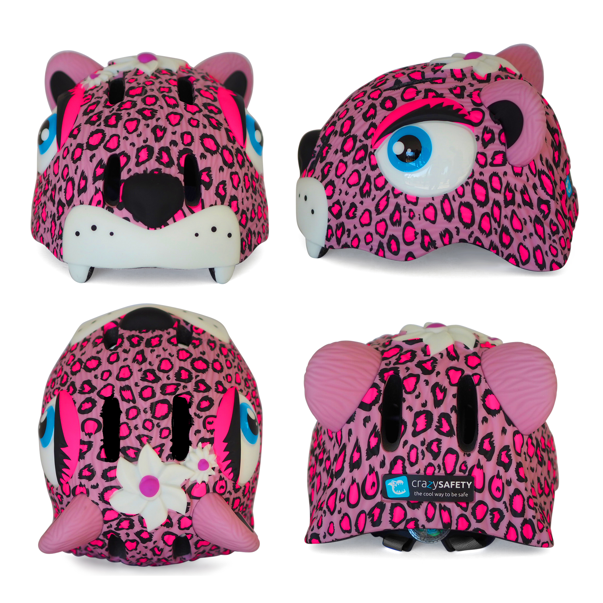 Capacete de bicicleta infantil | Leopardo rosa | Segurança máxima | Aprovado pela norma EN 1078