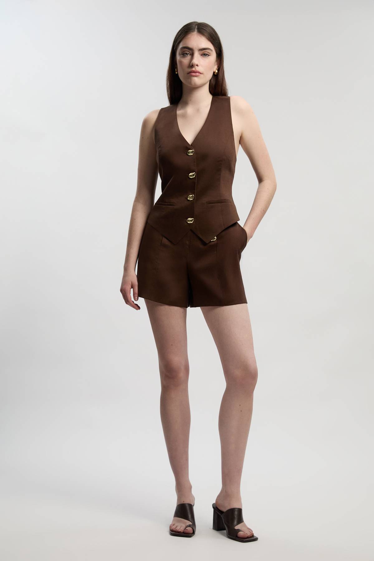 KarenMillen Gilet Sans Manches Petite Taille Ajusté En Lin Avec Détail Dos Corset