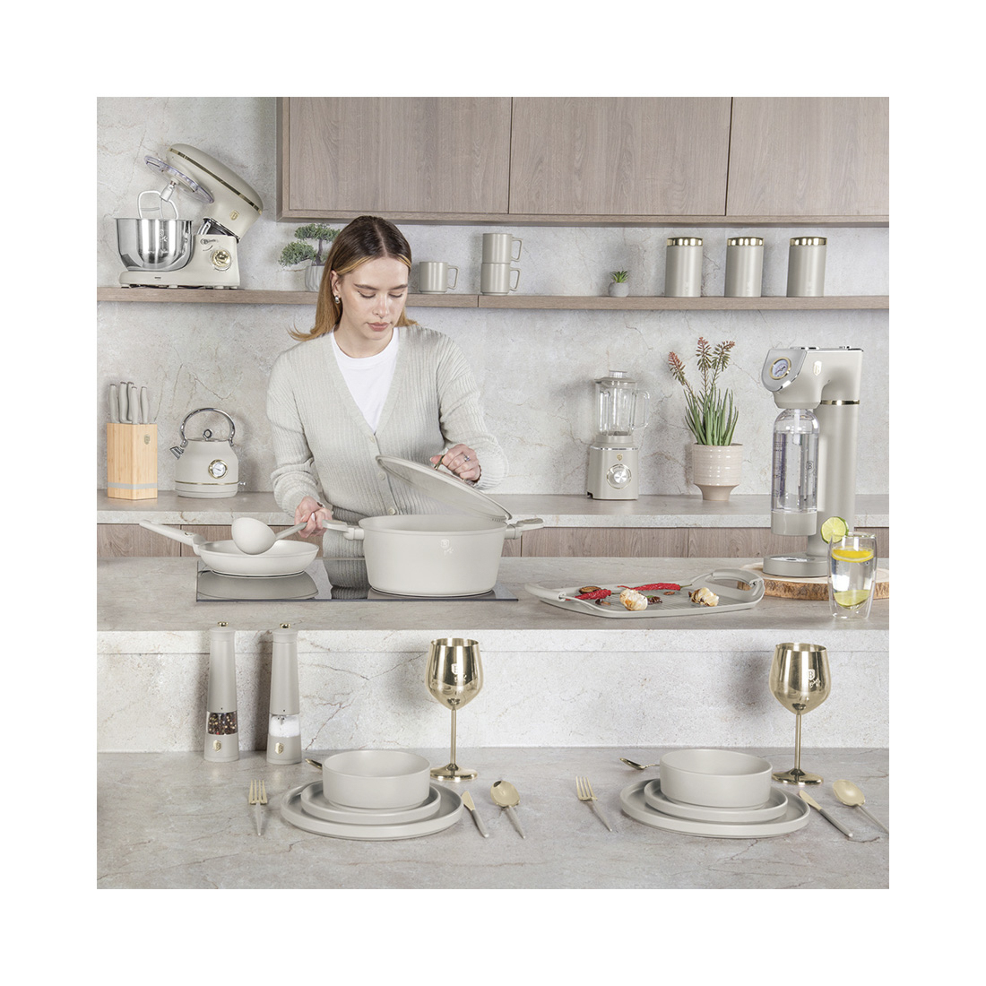 Berlinger Haus 10-teiliges Kochgeschirr-Set matt cream Sahara Collection