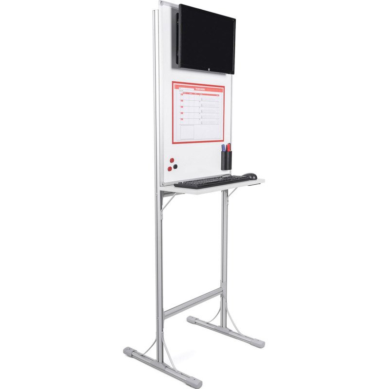 Station de travail avec tableau blanc acier laqué magnétique cadre aluminium 90 x 60 cm Industriel Bi-Office