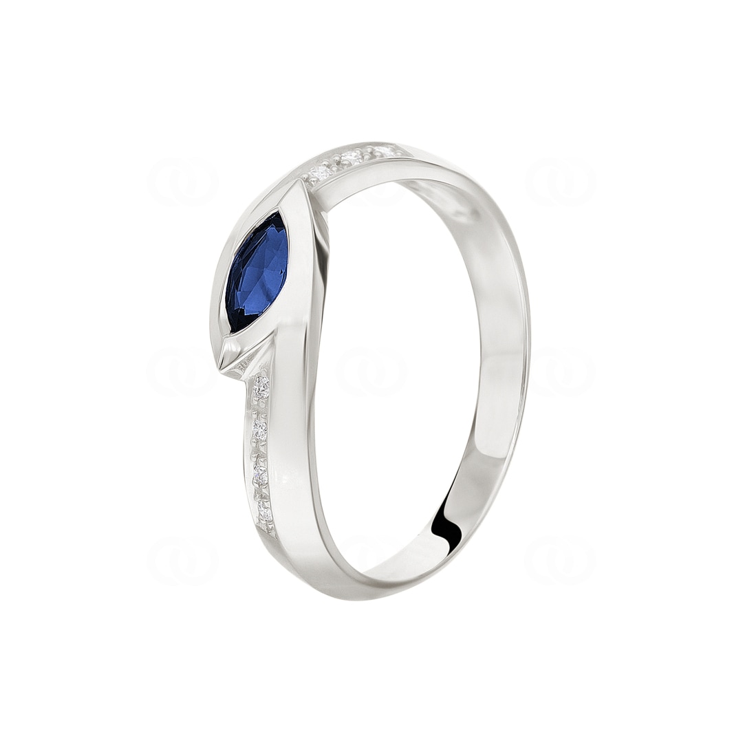 Damenring 750/18 K Weissgold mit Safir & Diamanten 0.05 ct H/si Ø 54