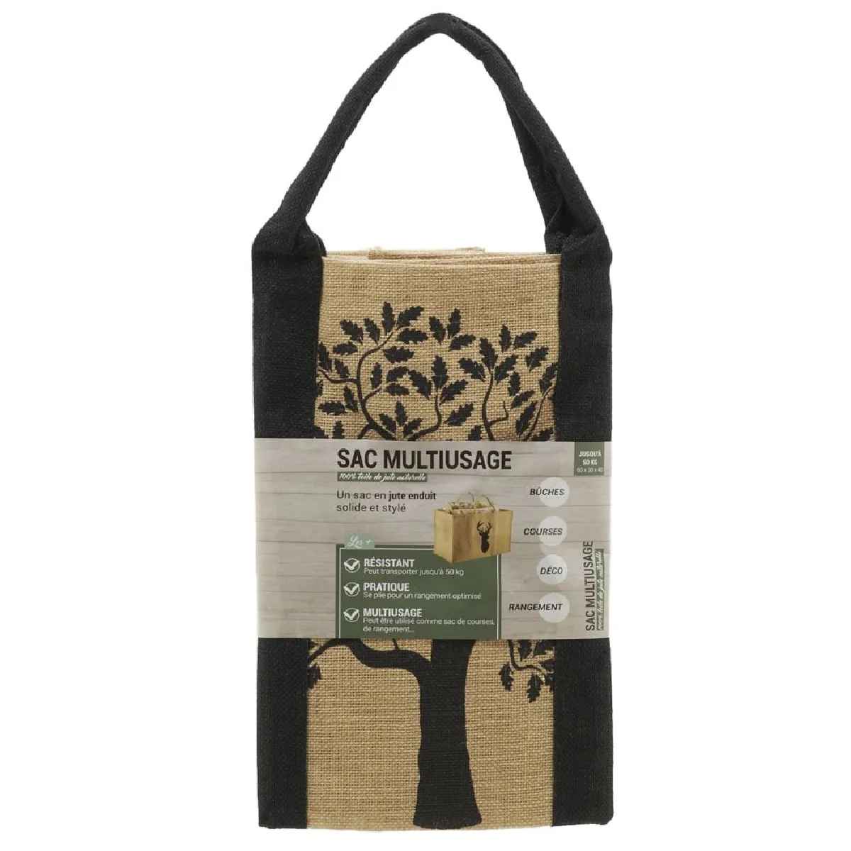 Aubry Gaspard Sac à bûches - Motif noir arbre