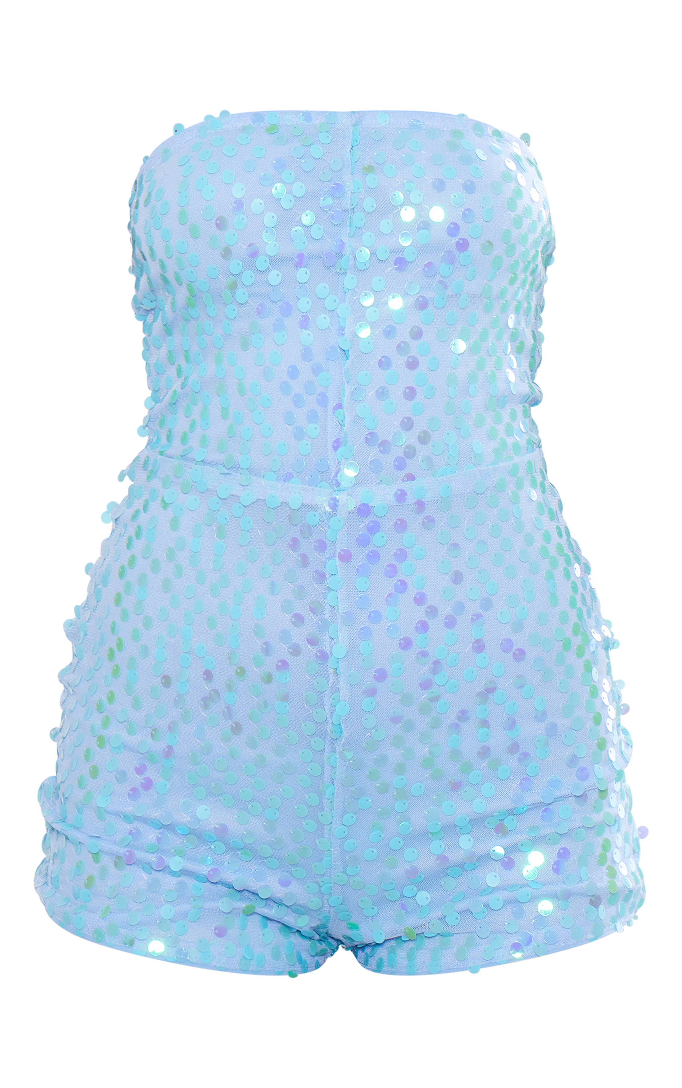 Bleu Combinaison Short Bandeau À Paillettes