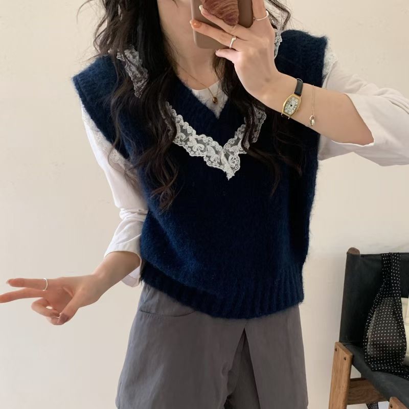 staybabes - V-hals paneel kant trui vest