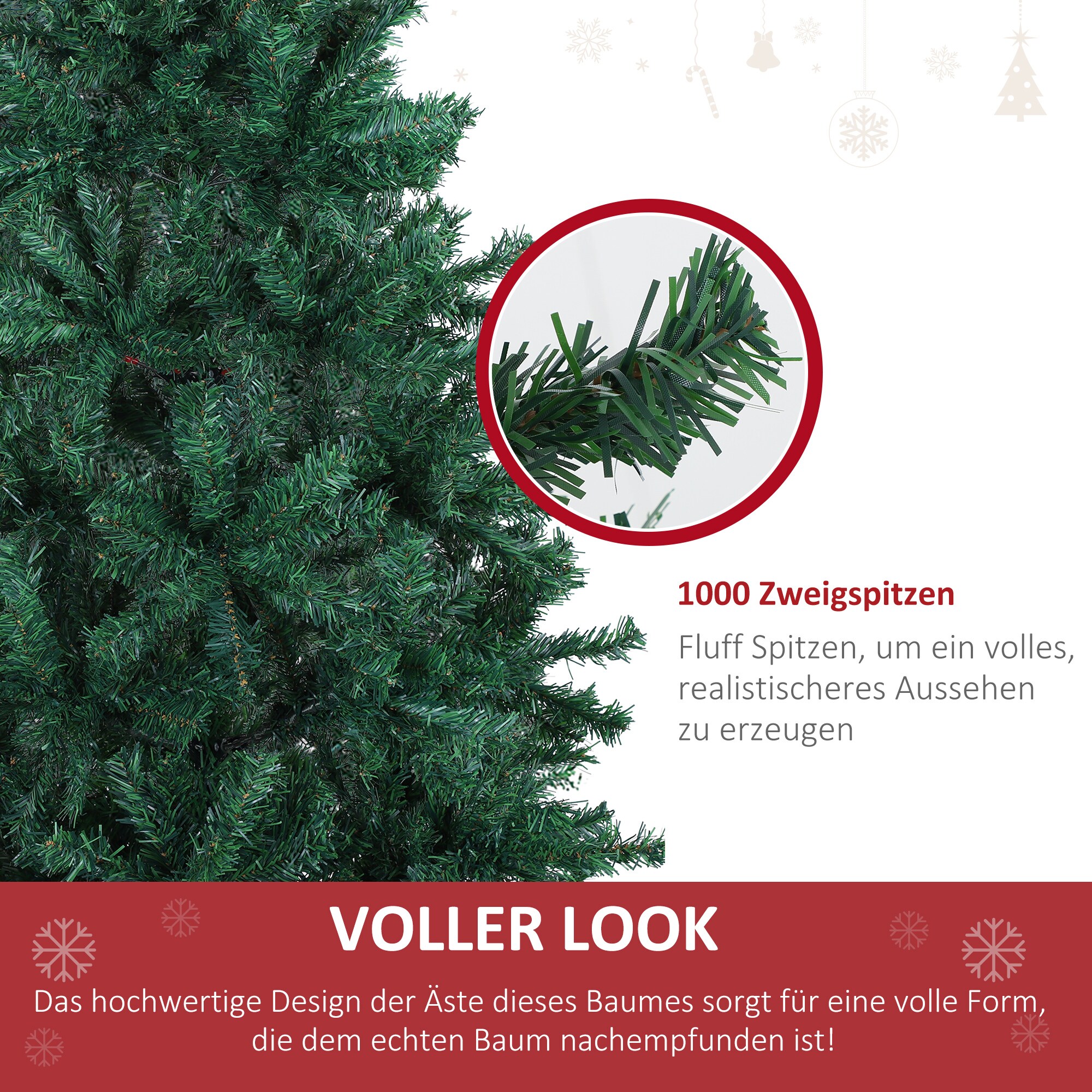 HOMCOM Künstlicher Weihnachtsbaum mit 1000 Spitzen und Standfuß grün 102 x 180 cm (ØxH)