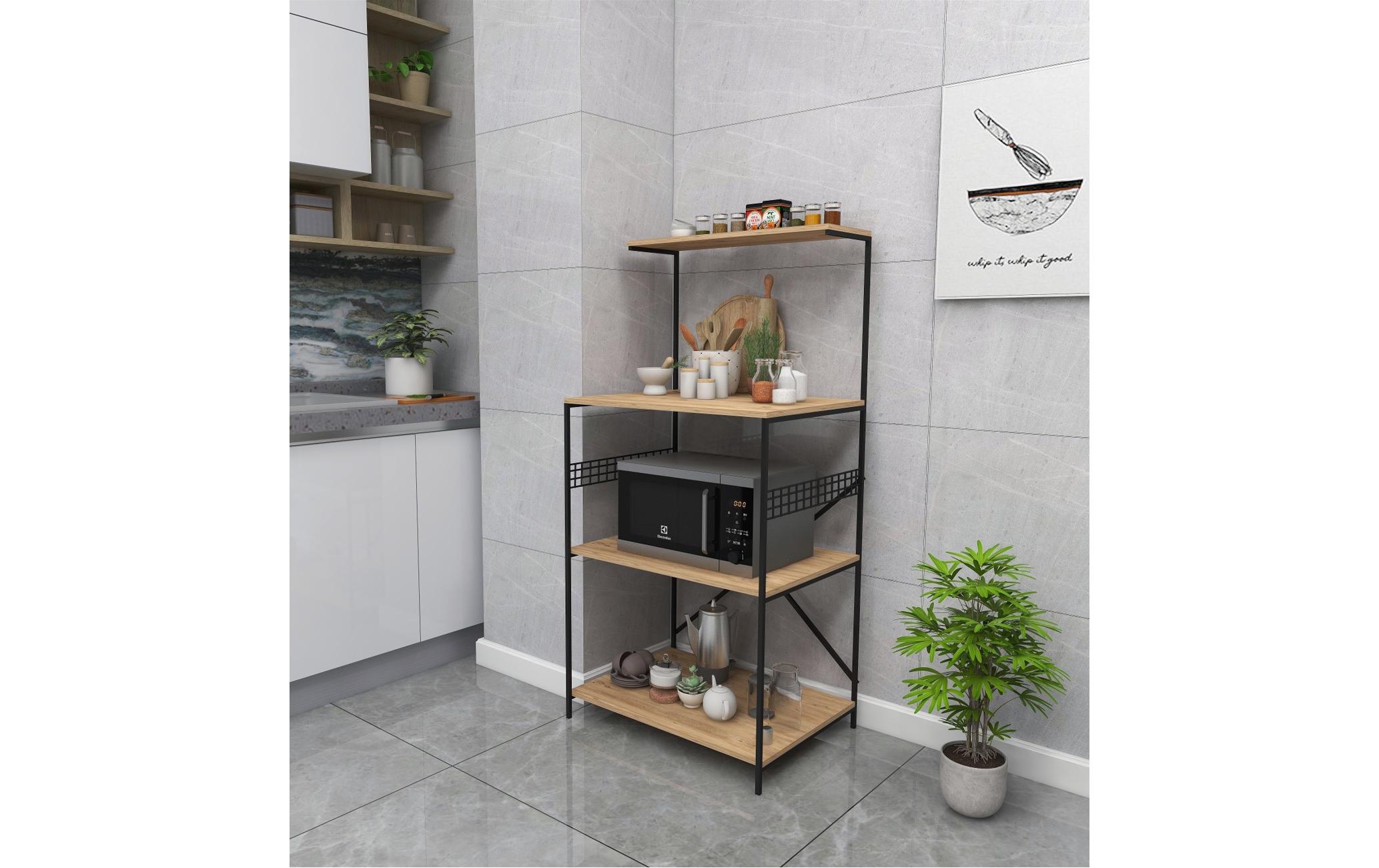 Küchenregal Anemon 60 x 124 x 45 cm, Nature/Schwarz<br>Küchenbord