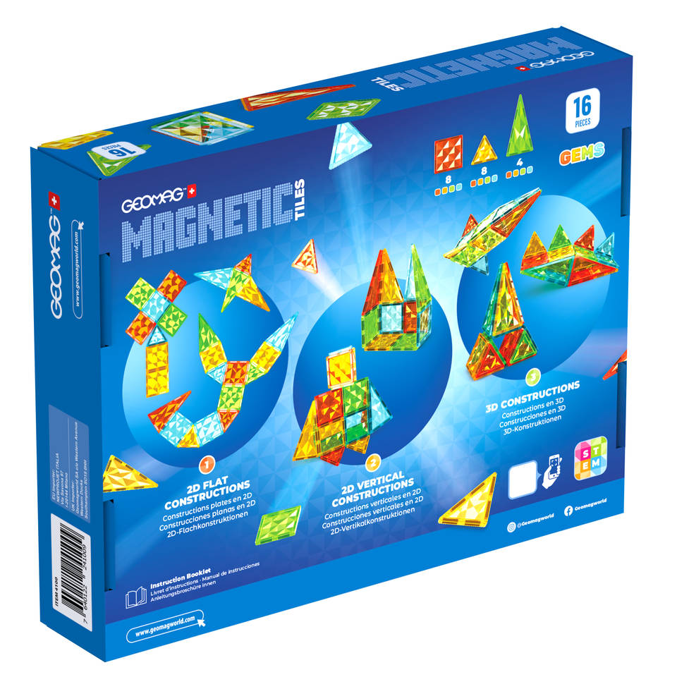 Geomag magnetische tegels edelstenen set 16-delig