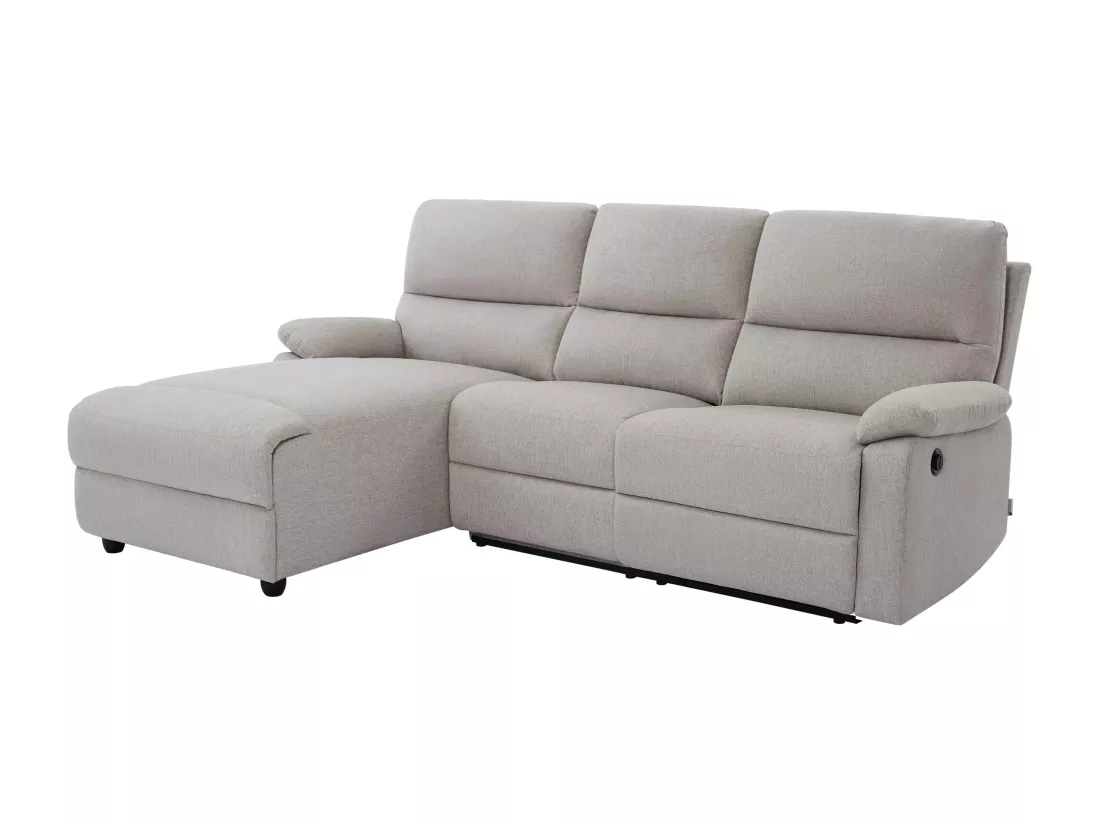Canapé d'angle gauche relax électrique en tissu beige LUNANO