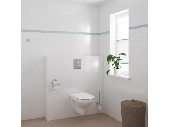 Pack WC sans bride Bau Ceramic avec abattant slim + Bâti support WC Rapid SL + plaque de commande Start chromé + dérouleur